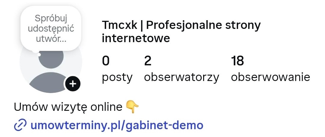Profil na Instagramie z linkiem vizita.pl/gabinet-demo w bio